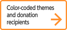 Color-coded themes and donation recipients