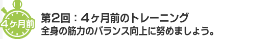 ４ヶ月前 第2回：４ヶ月前のトレーニング　
　全身の筋力のバランス向上に努めましょう